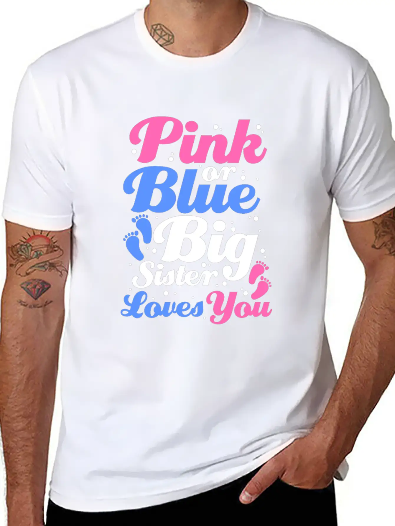 Pink Or Blue Big Sister Loves You Gender Reveal Lightweight Cotton T-Shirt – Daily Comfort Graphic Shirt