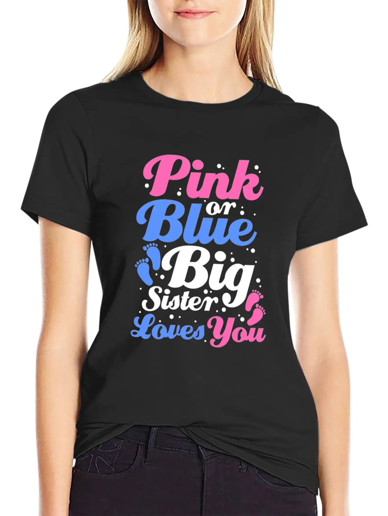 Pink Or Blue Big Sister Loves You Gender Reveal Lightweight Cotton T-Shirt – Daily Comfort Graphic Shirt