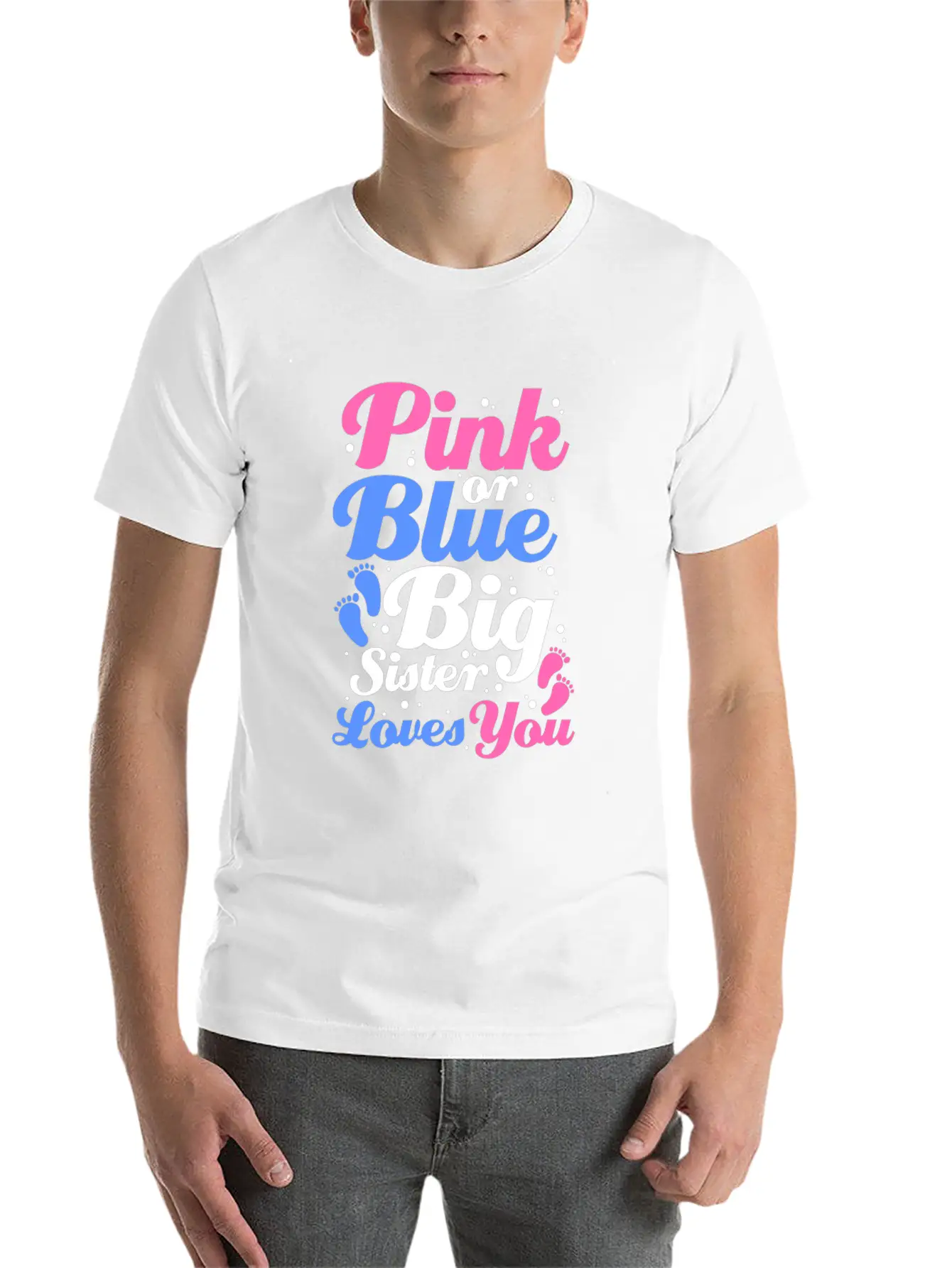 Pink Or Blue Big Sister Loves You Gender Reveal Lightweight Cotton T-Shirt – Daily Comfort Graphic Shirt