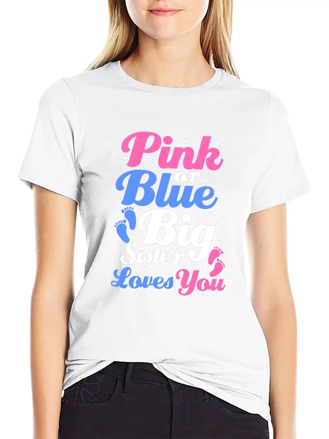 Pink Or Blue Big Sister Loves You Gender Reveal Lightweight Cotton T-Shirt – Daily Comfort Graphic Shirt