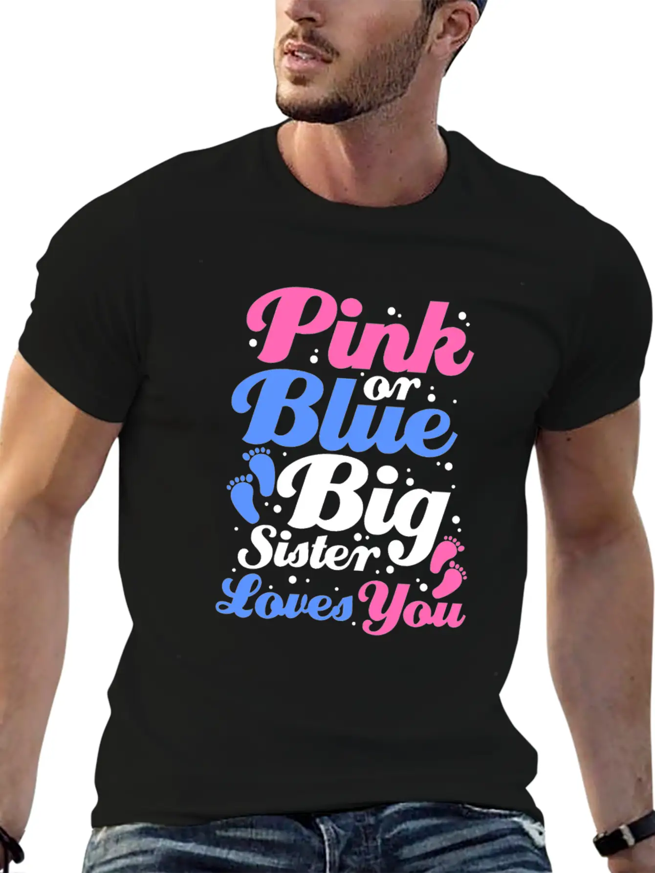 Pink Or Blue Big Sister Loves You Gender Reveal Lightweight Cotton T-Shirt – Daily Comfort Graphic Shirt