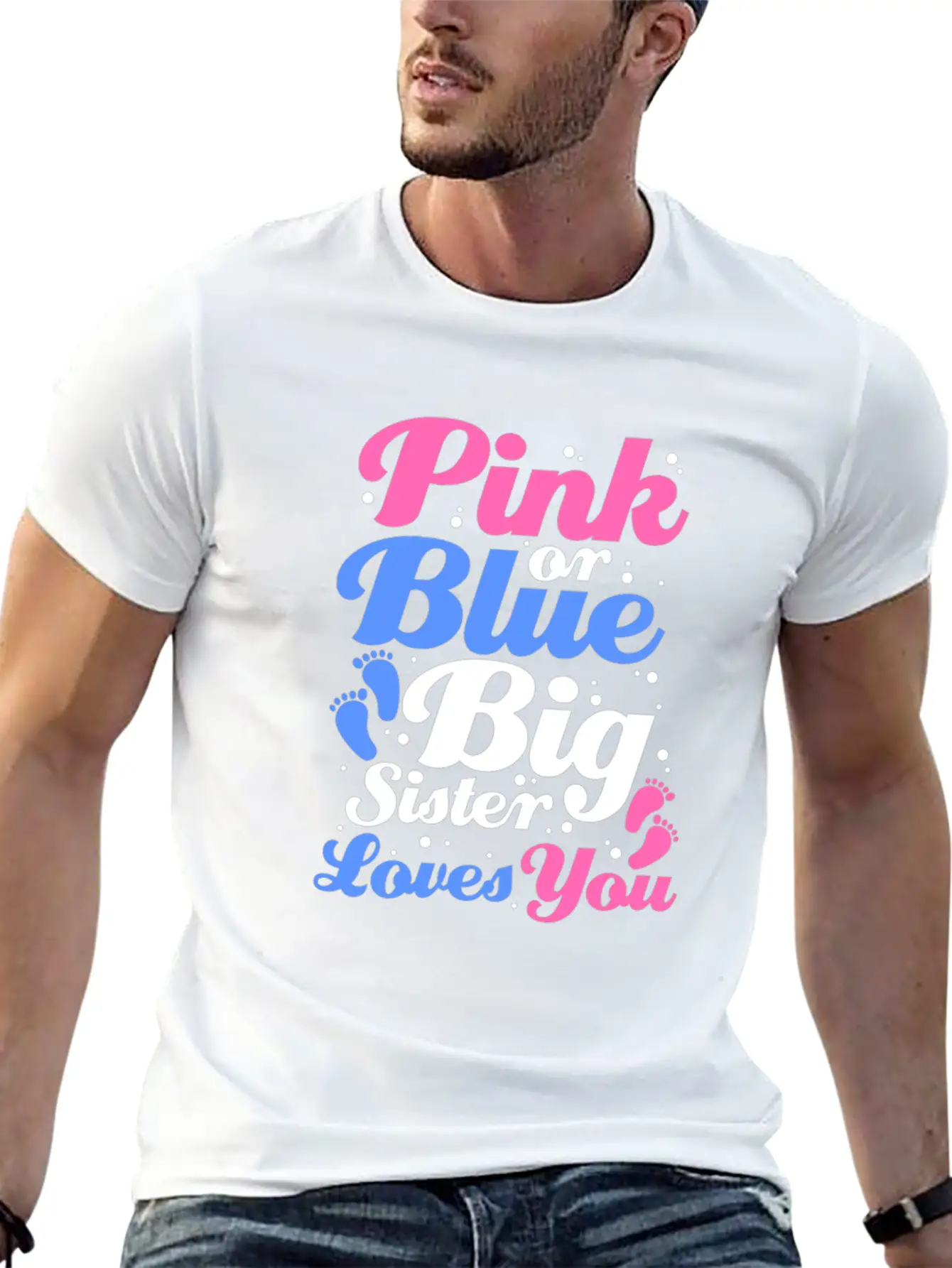 Pink Or Blue Big Sister Loves You Gender Reveal Lightweight Cotton T-Shirt – Daily Comfort Graphic Shirt