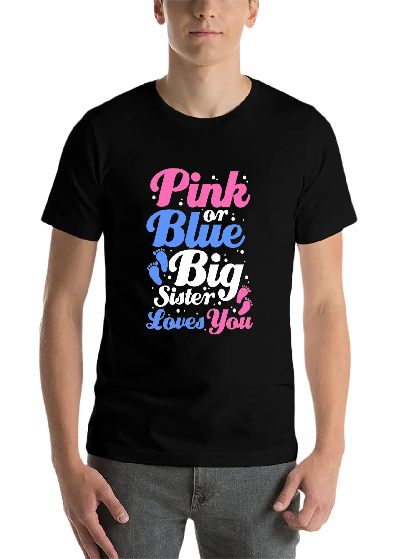 Pink Or Blue Big Sister Loves You Gender Reveal Lightweight Cotton T-Shirt – Daily Comfort Graphic Shirt