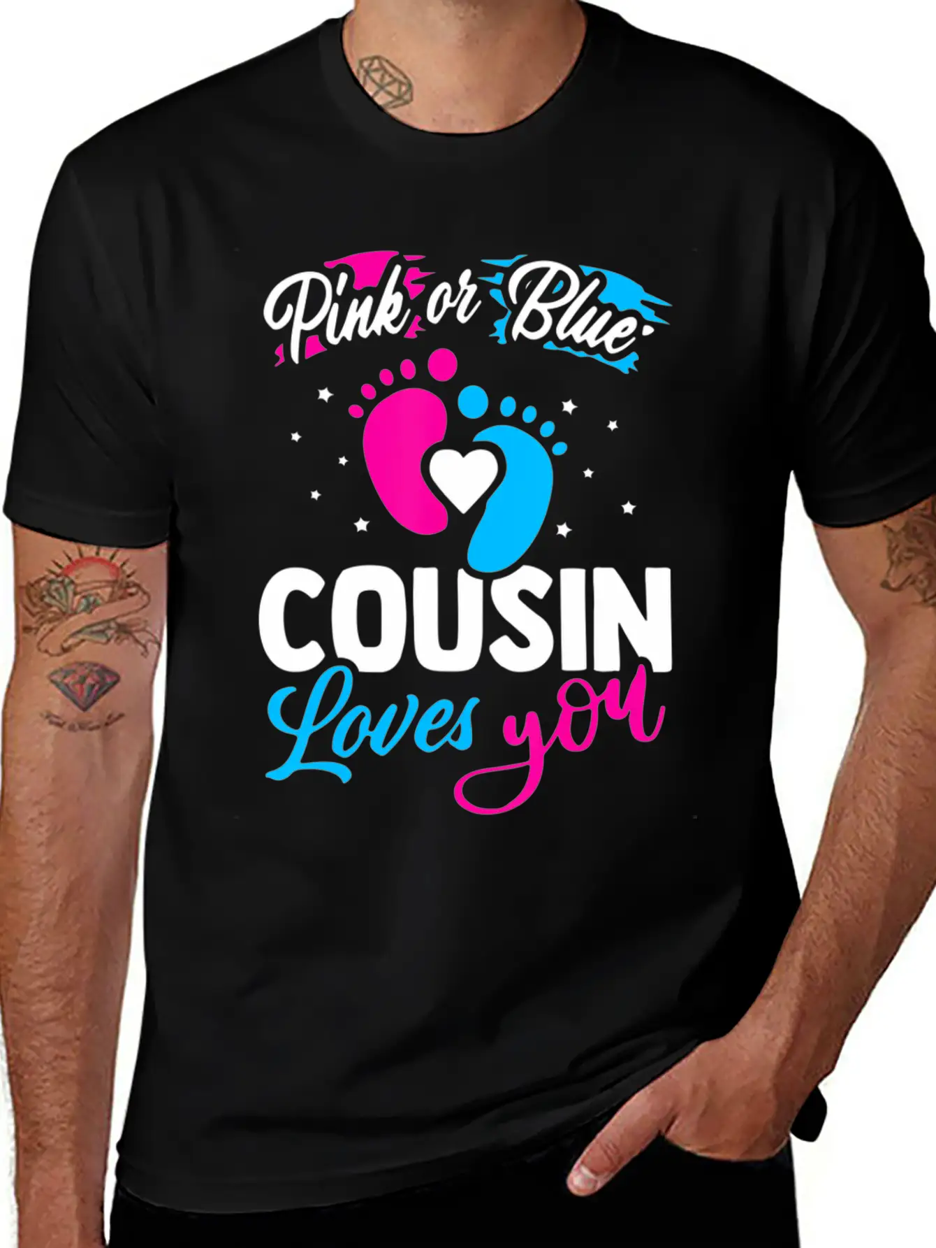 Pink Or Blue Cousin Loves You Baby Shower Gender R Lightweight Cotton T-Shirt – Daily Comfort Graphic Shirt