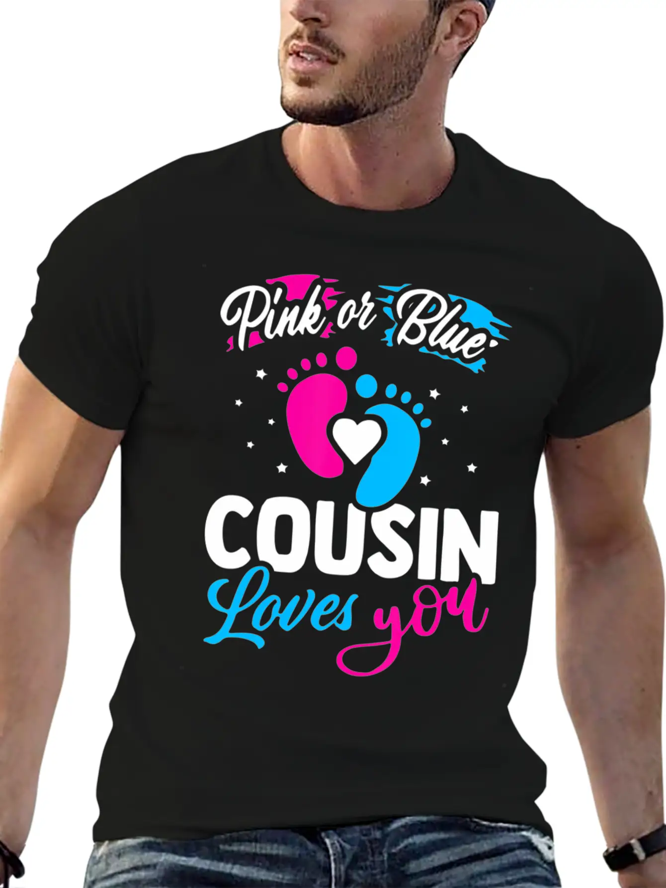 Pink Or Blue Cousin Loves You Baby Shower Gender R Lightweight Cotton T-Shirt – Daily Comfort Graphic Shirt