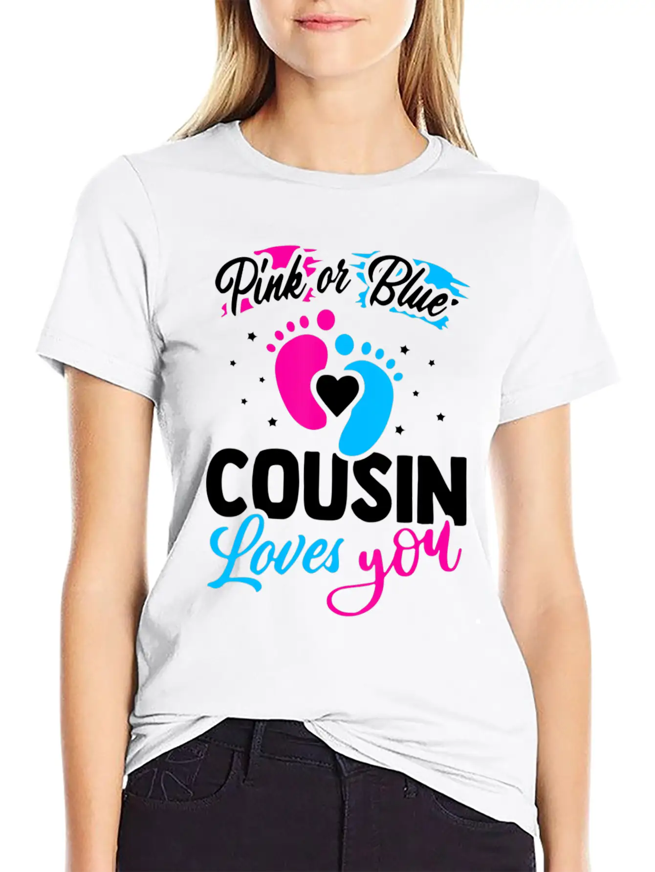 Pink Or Blue Cousin Loves You Baby Shower Gender R Lightweight Cotton T-Shirt – Daily Comfort Graphic Shirt