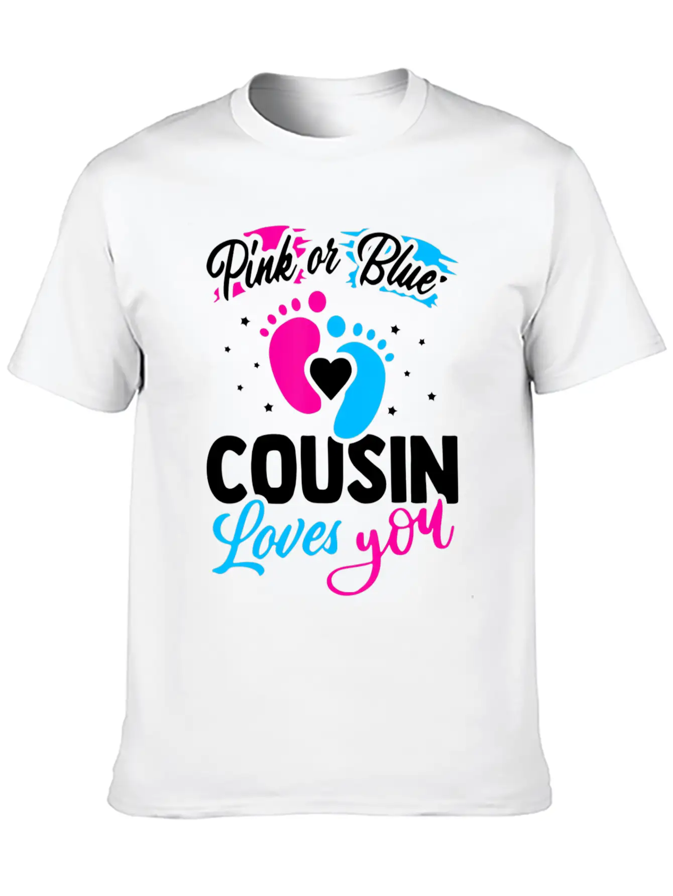 Pink Or Blue Cousin Loves You Baby Shower Gender R Lightweight Cotton T-Shirt – Daily Comfort Graphic Shirt