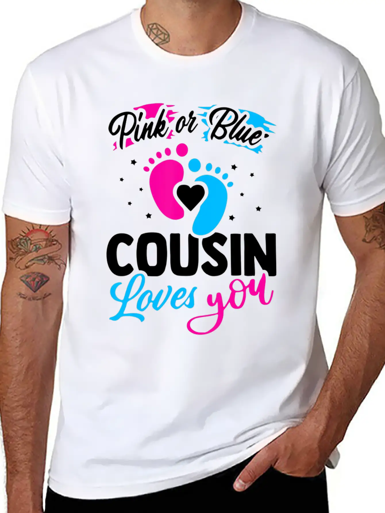 Pink Or Blue Cousin Loves You Baby Shower Gender R Lightweight Cotton T-Shirt – Daily Comfort Graphic Shirt