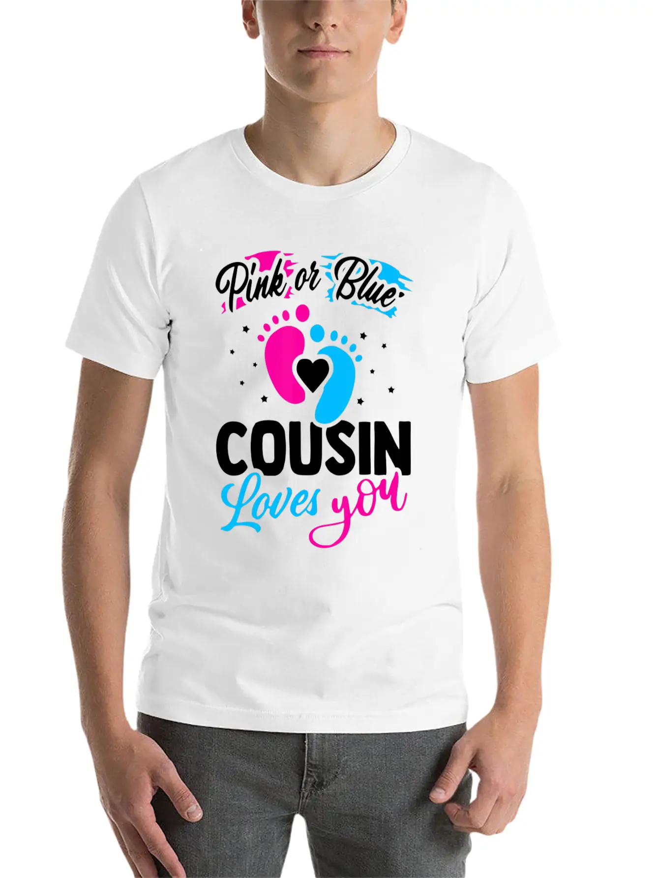 Pink Or Blue Cousin Loves You Baby Shower Gender R Lightweight Cotton T-Shirt – Daily Comfort Graphic Shirt
