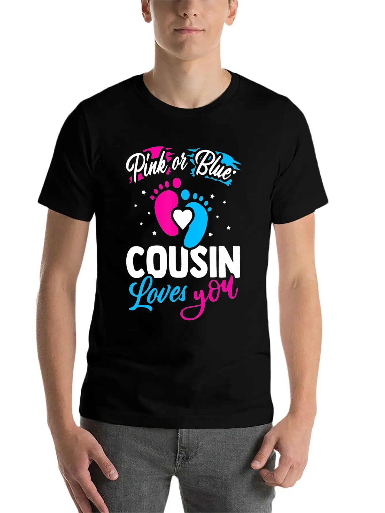 Pink Or Blue Cousin Loves You Baby Shower Gender R Lightweight Cotton T-Shirt – Daily Comfort Graphic Shirt