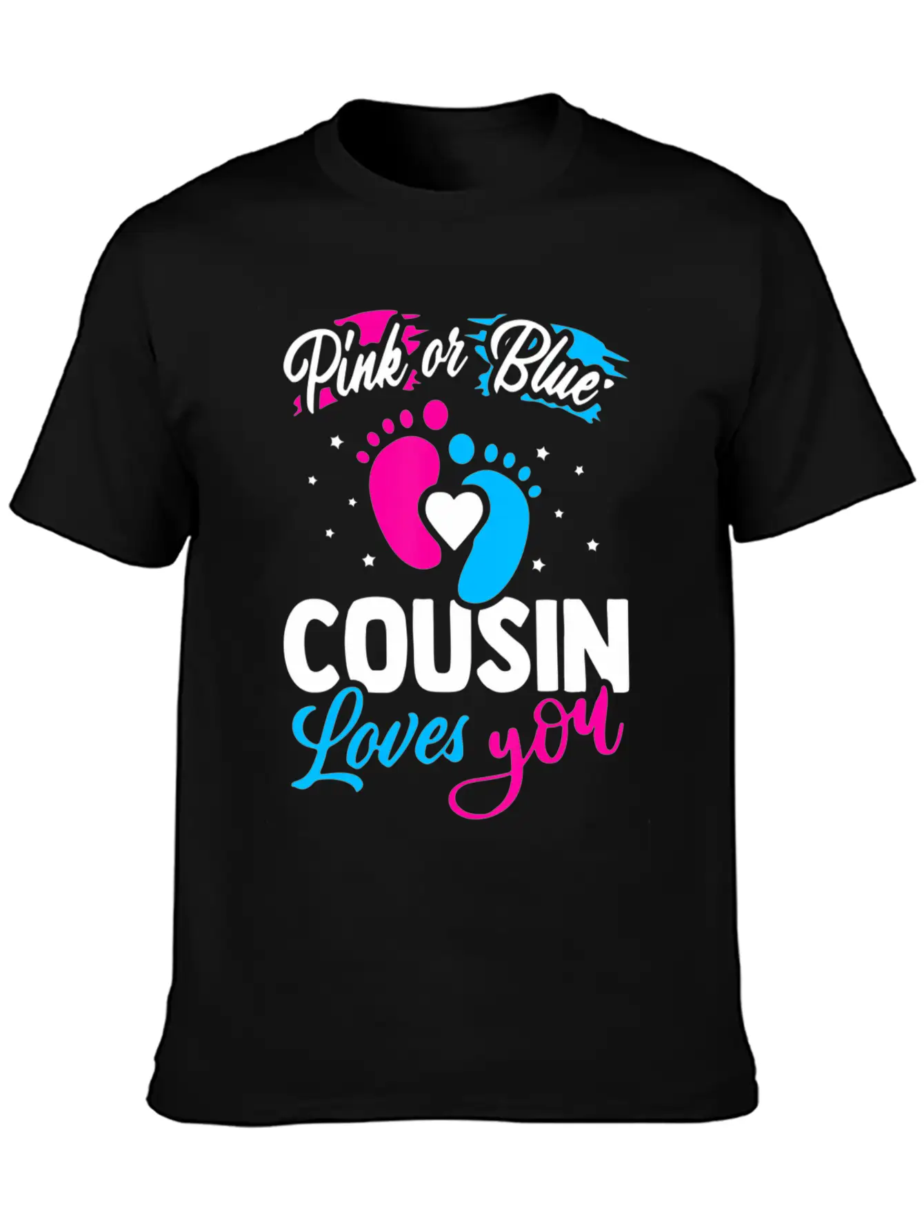 Pink Or Blue Cousin Loves You Baby Shower Gender R Lightweight Cotton T-Shirt – Daily Comfort Graphic Shirt