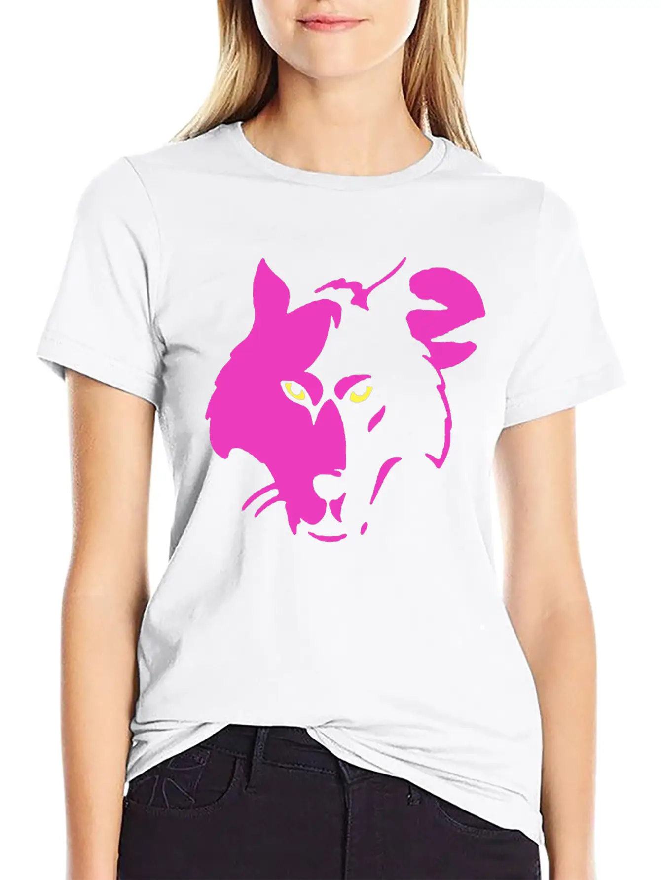 Pink Wolf Head Modern Fit Casual T-Shirt – Clean And Versatile Design