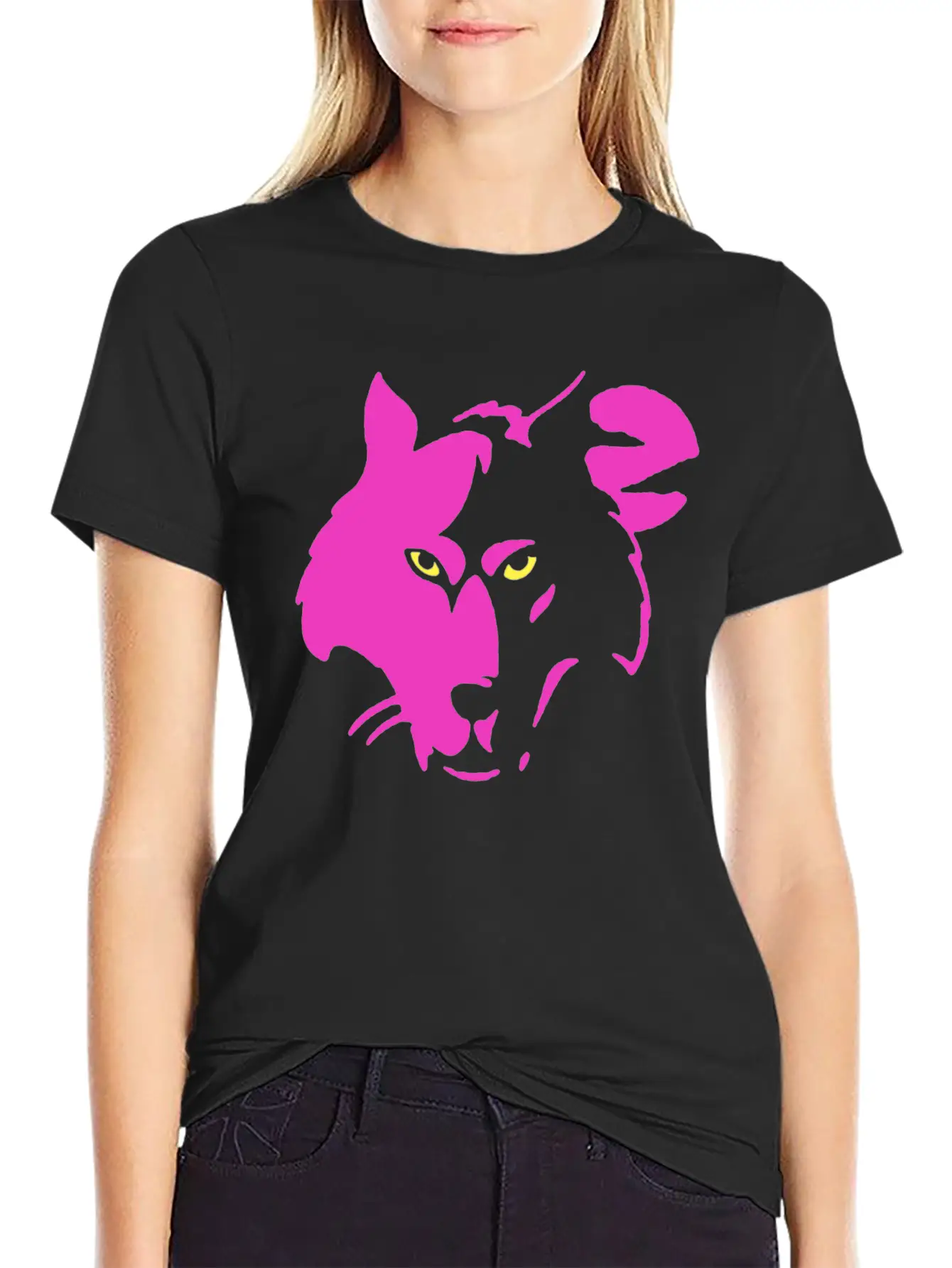 Pink Wolf Head Modern Fit Casual T-Shirt – Clean And Versatile Design
