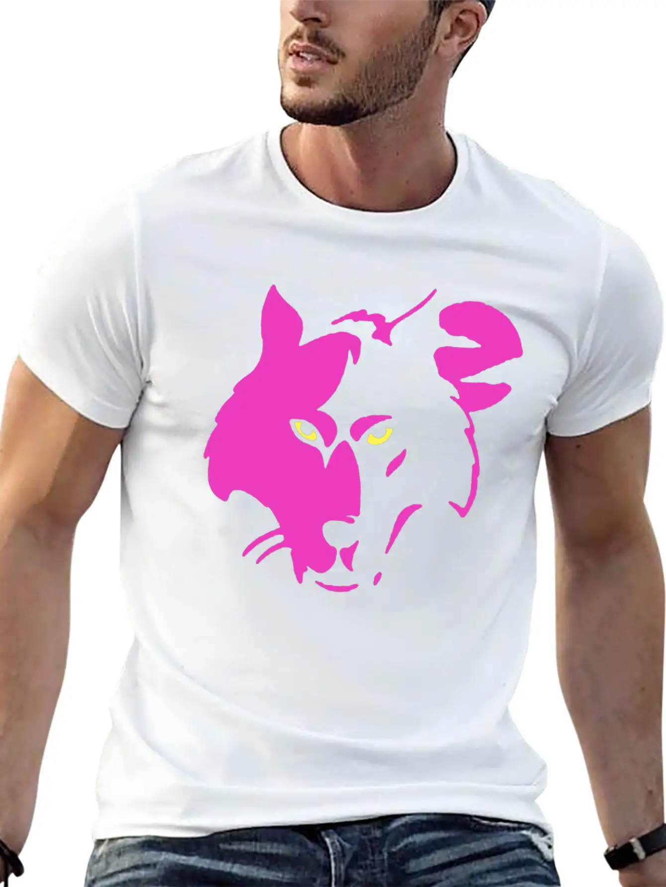 Pink Wolf Head Modern Fit Casual T-Shirt – Clean And Versatile Design