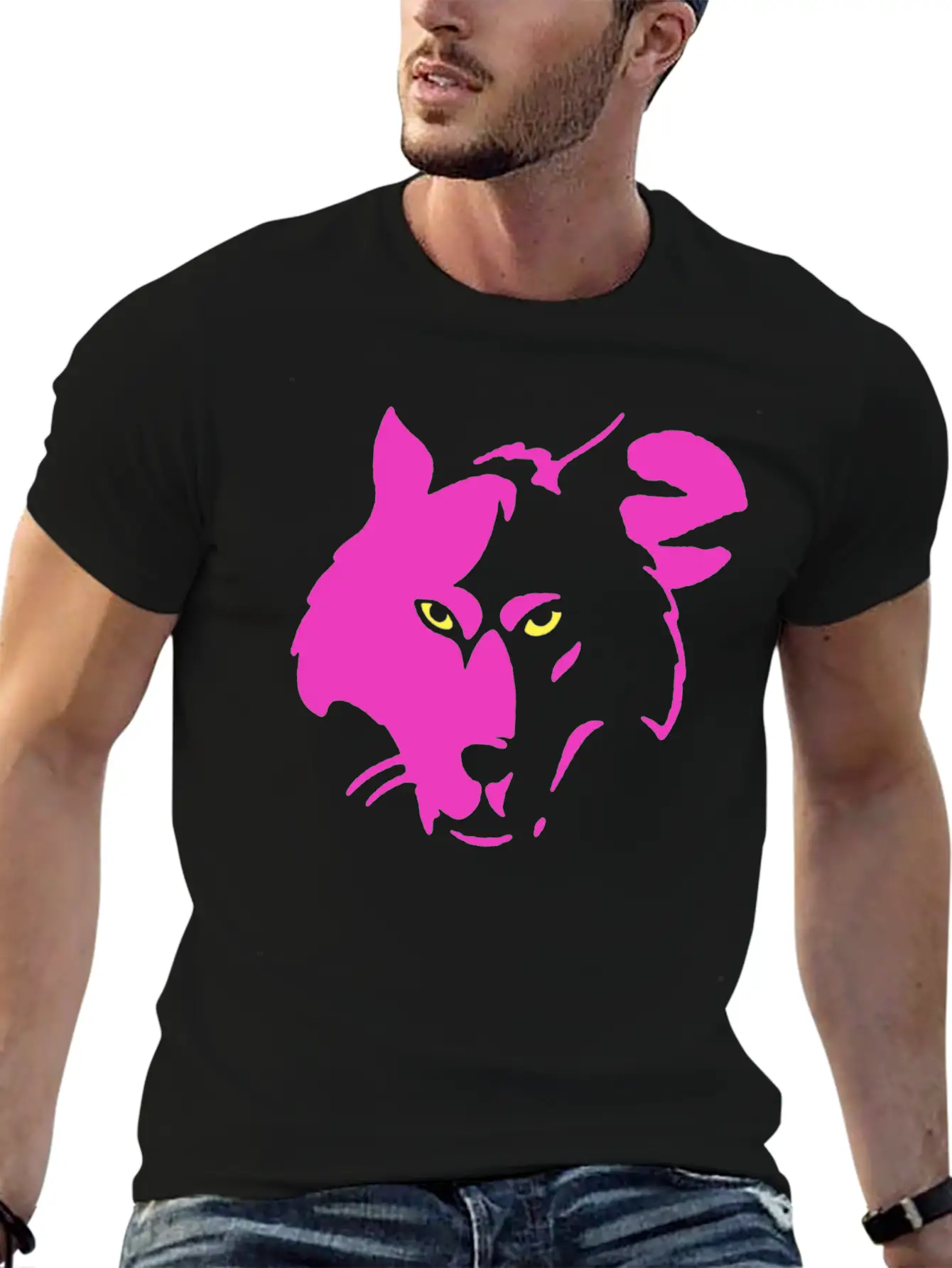 Pink Wolf Head Modern Fit Casual T-Shirt – Clean And Versatile Design