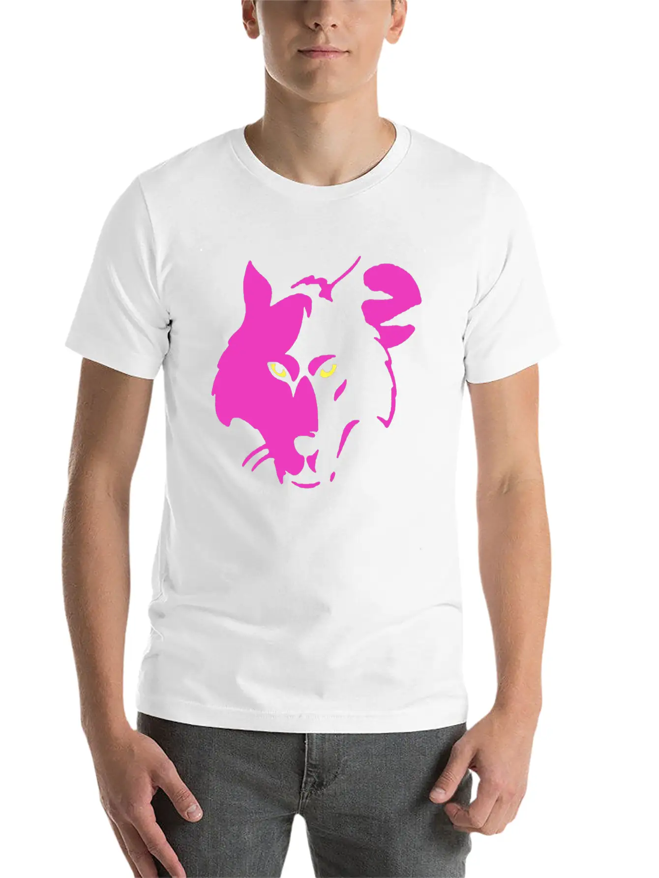 Pink Wolf Head Modern Fit Casual T-Shirt – Clean And Versatile Design