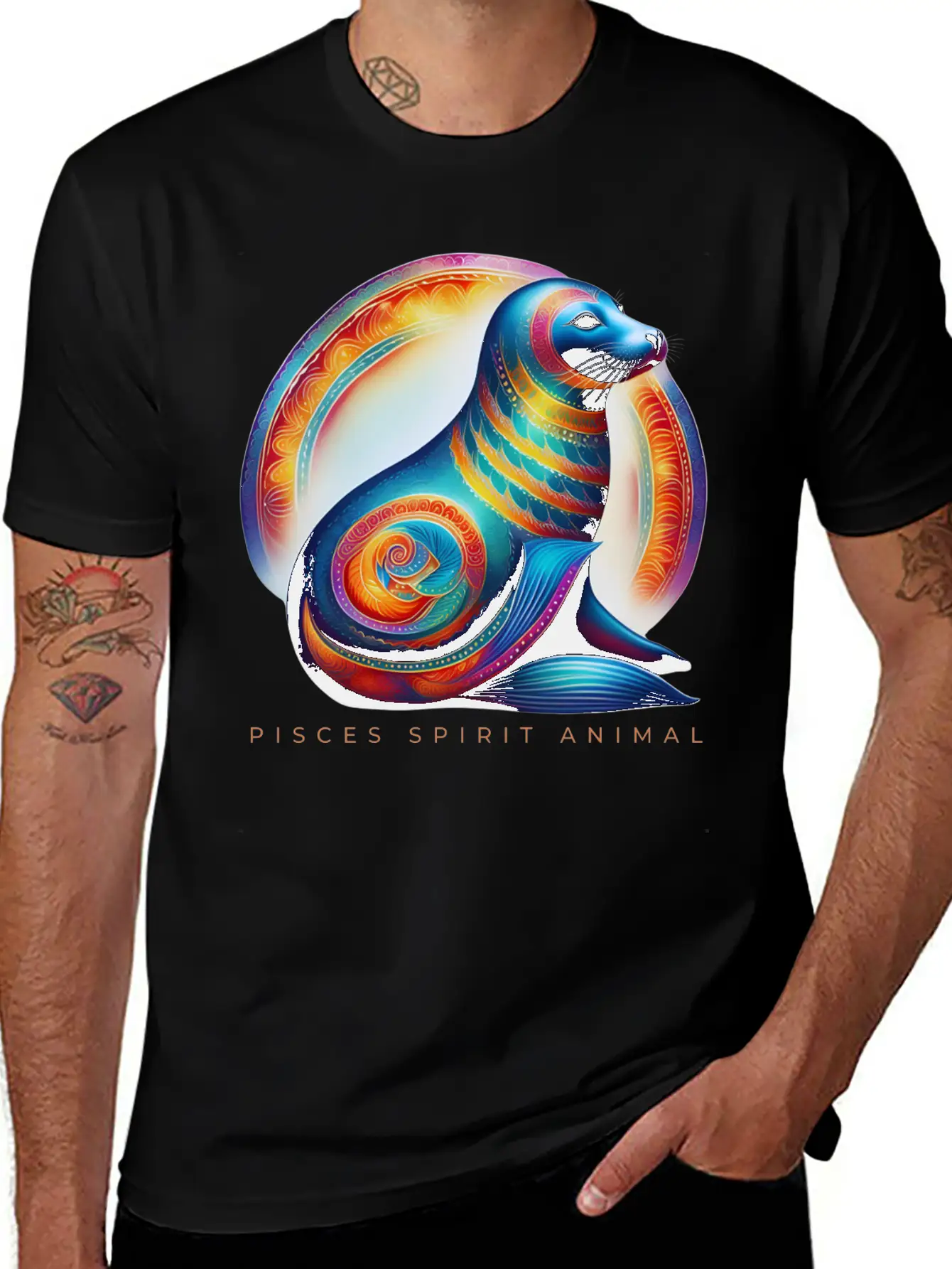 Pisces Spirit Animal Seal Alebrije Male Unisex Casual T-Shirt – Clean Design For Daily Comfort