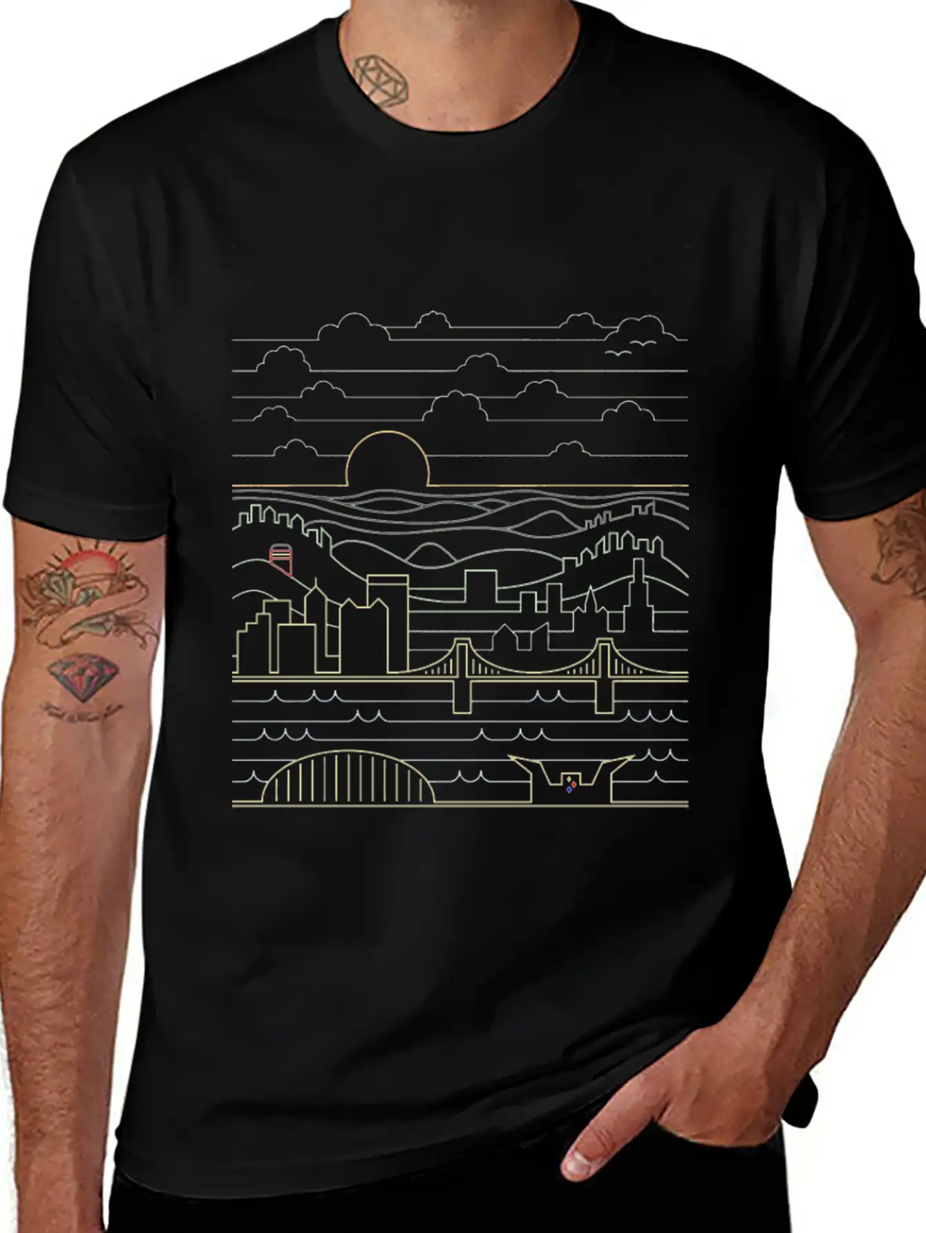 Pittsburgh Skyline Bridge Essential Cotton Tee For Daily Outfits – Unisex Style