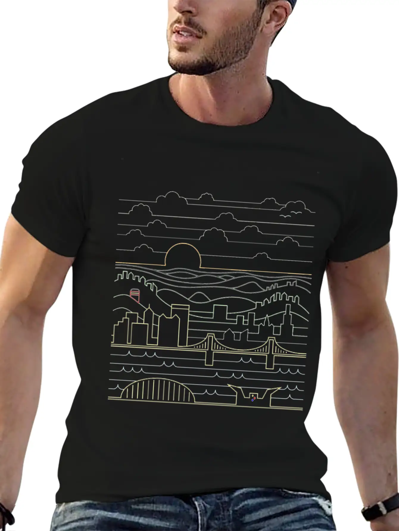 Pittsburgh Skyline Bridge Essential Cotton Tee For Daily Outfits – Unisex Style