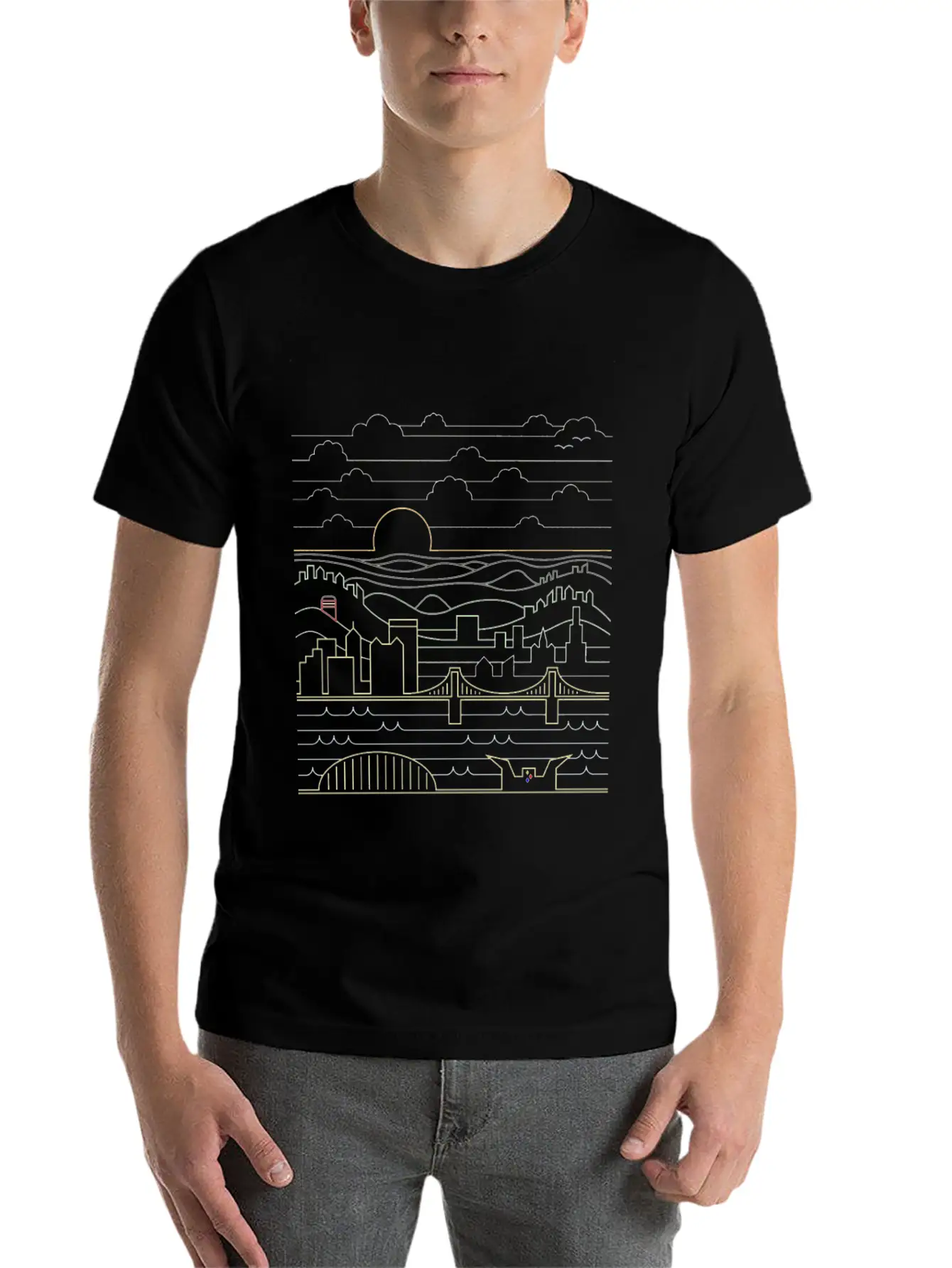 Pittsburgh Skyline Bridge Essential Cotton Tee For Daily Outfits – Unisex Style