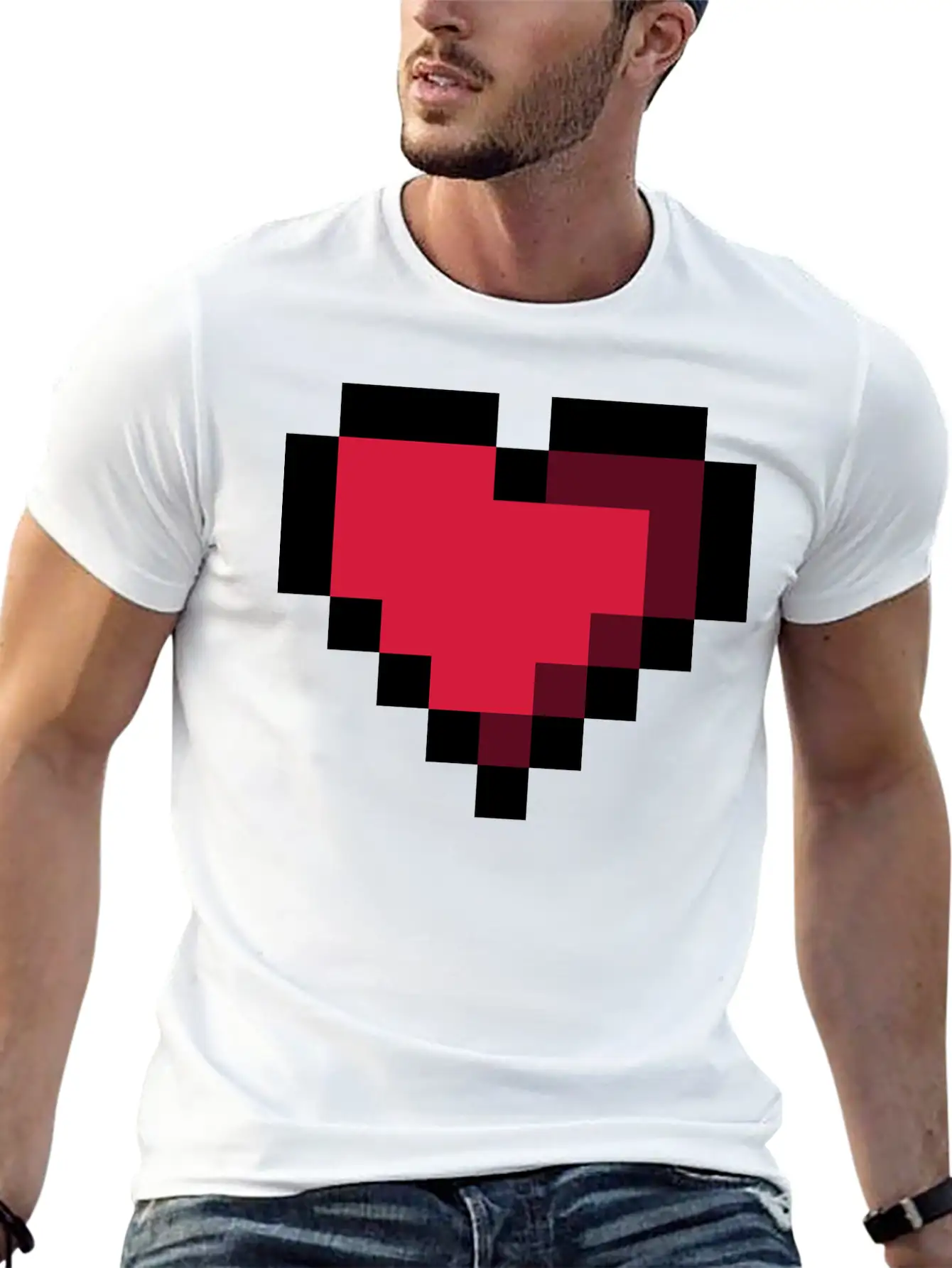 Pixel Heart Essential Cotton Tee For Daily Outfits – Unisex Style