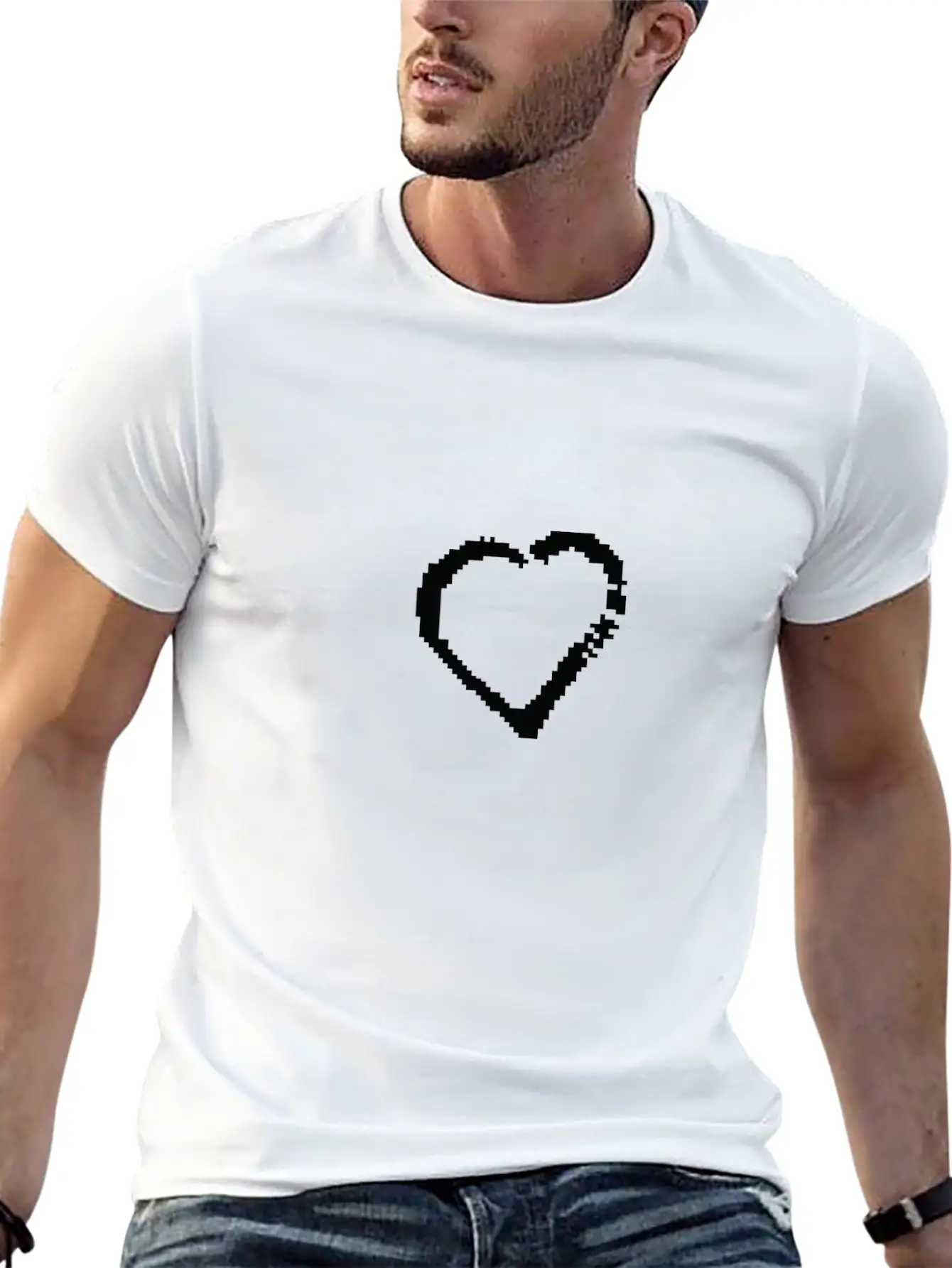 Pixel Love Heart Essential Cotton Tee For Daily Outfits – Unisex Style
