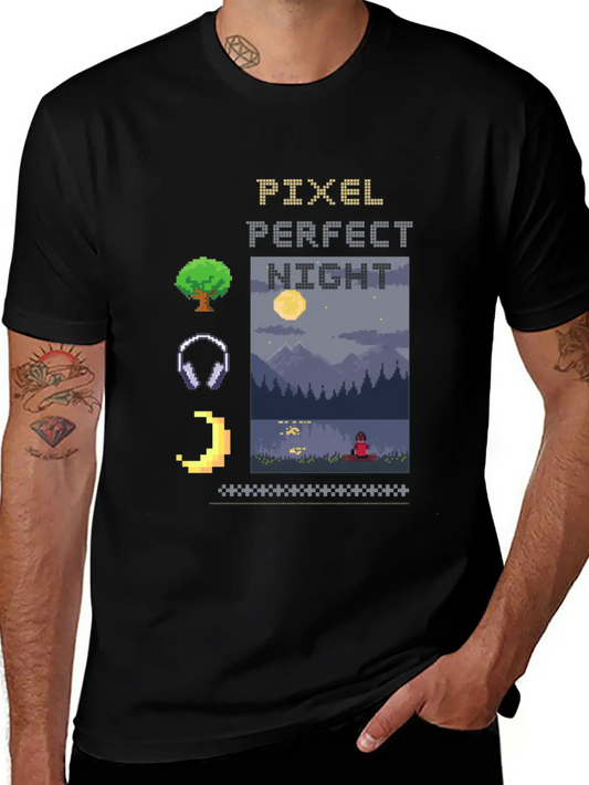 Pixel Perfect Night: Man In Headphones By Lake Wit Basic Graphic T-Shirt – Daily Comfort In Soft Cotton