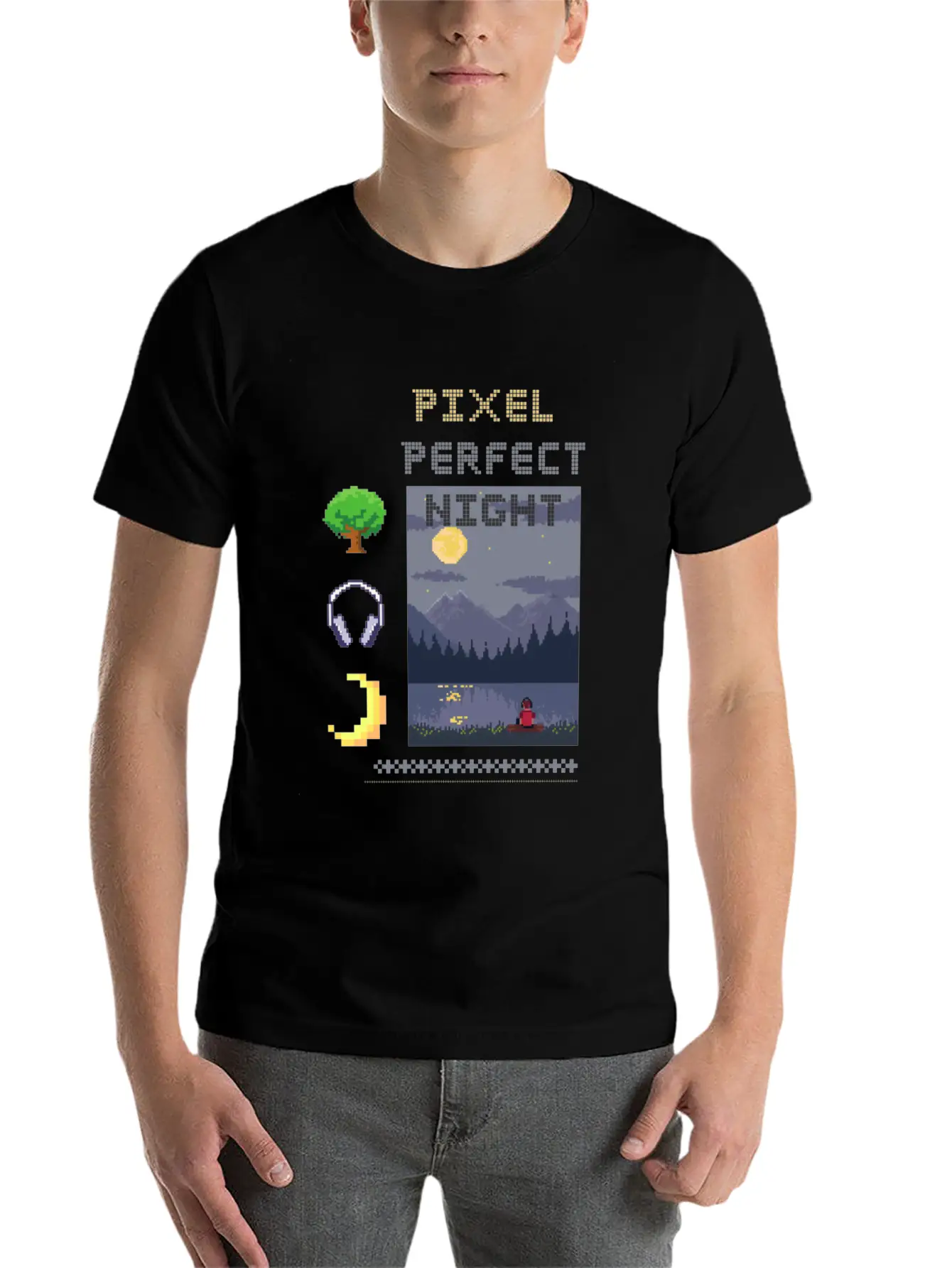 Pixel Perfect Night: Man In Headphones By Lake Wit Basic Graphic T-Shirt – Daily Comfort In Soft Cotton