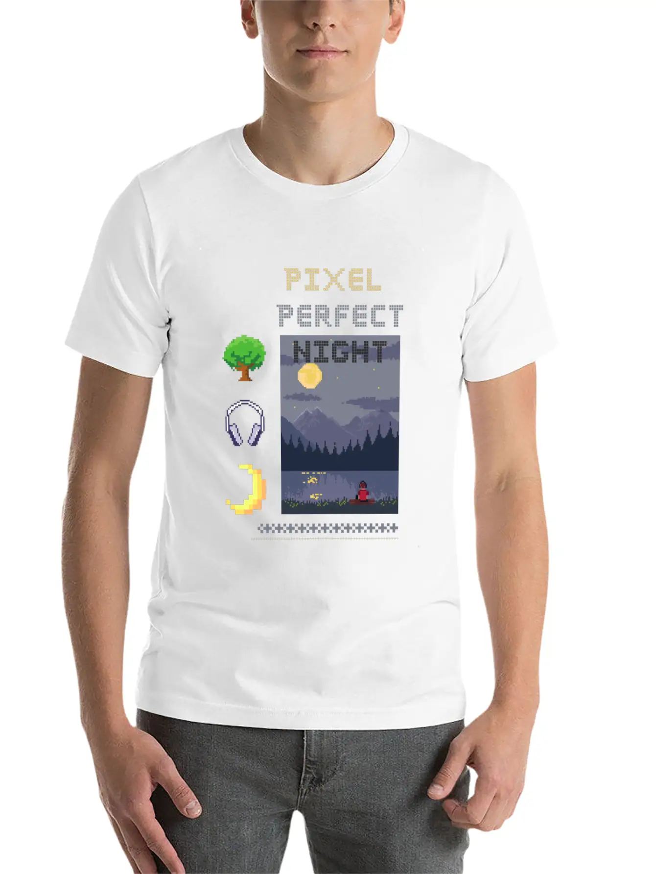 Pixel Perfect Night: Man In Headphones By Lake Wit Basic Graphic T-Shirt – Daily Comfort In Soft Cotton