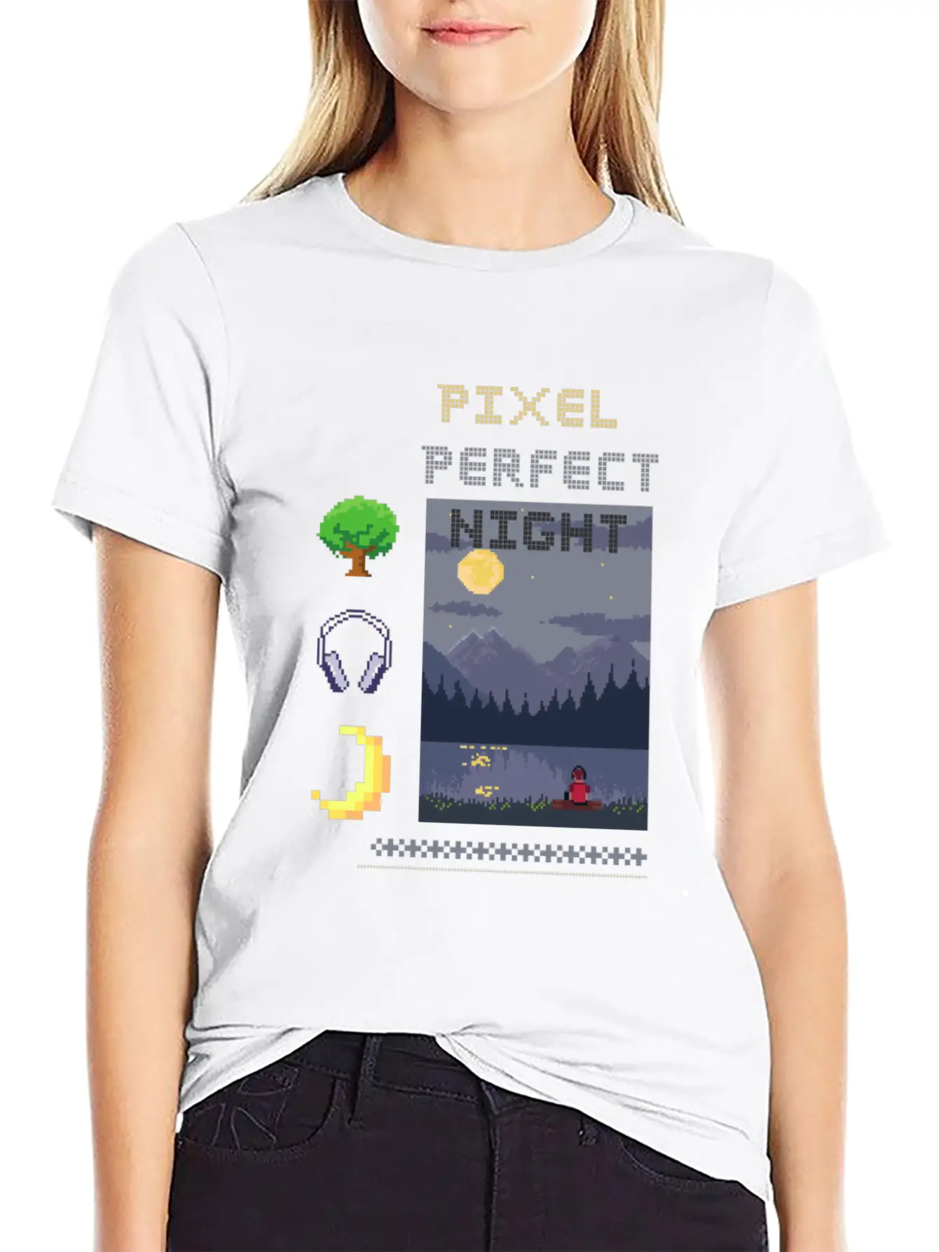 Pixel Perfect Night: Man In Headphones By Lake Wit Basic Graphic T-Shirt – Daily Comfort In Soft Cotton