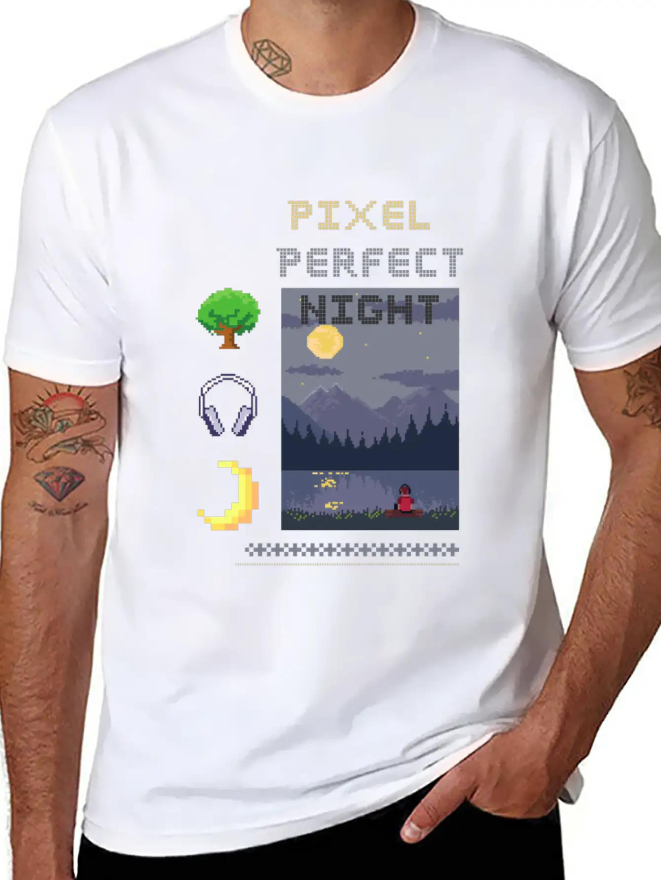 Pixel Perfect Night: Man In Headphones By Lake Wit Basic Graphic T-Shirt – Daily Comfort In Soft Cotton