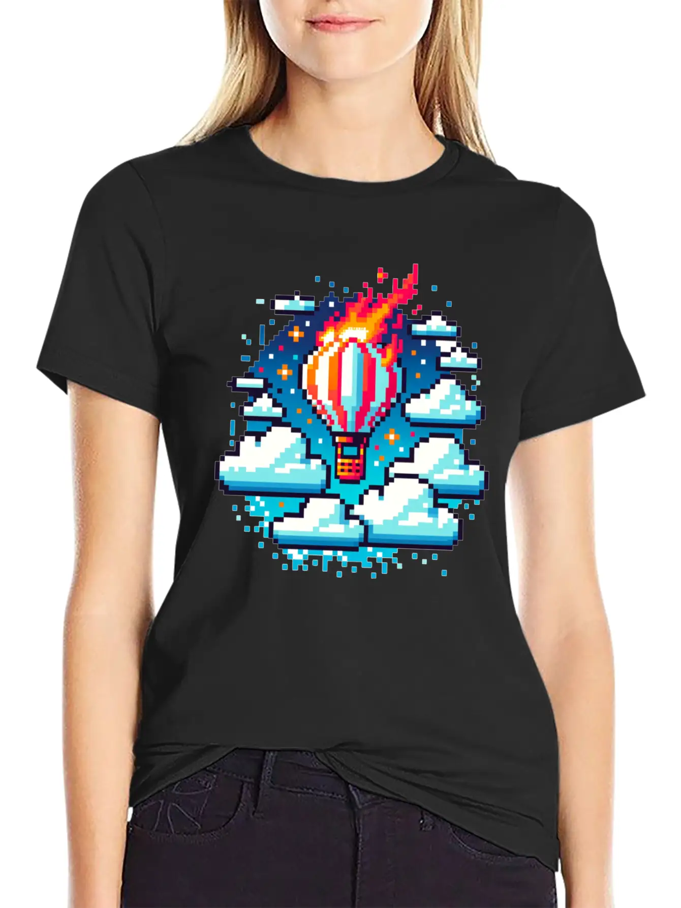 Pixel Skies Adventure: Hot Air Balloon Soar Soft Cotton Short Sleeve Tee – Unisex Wardrobe Staple