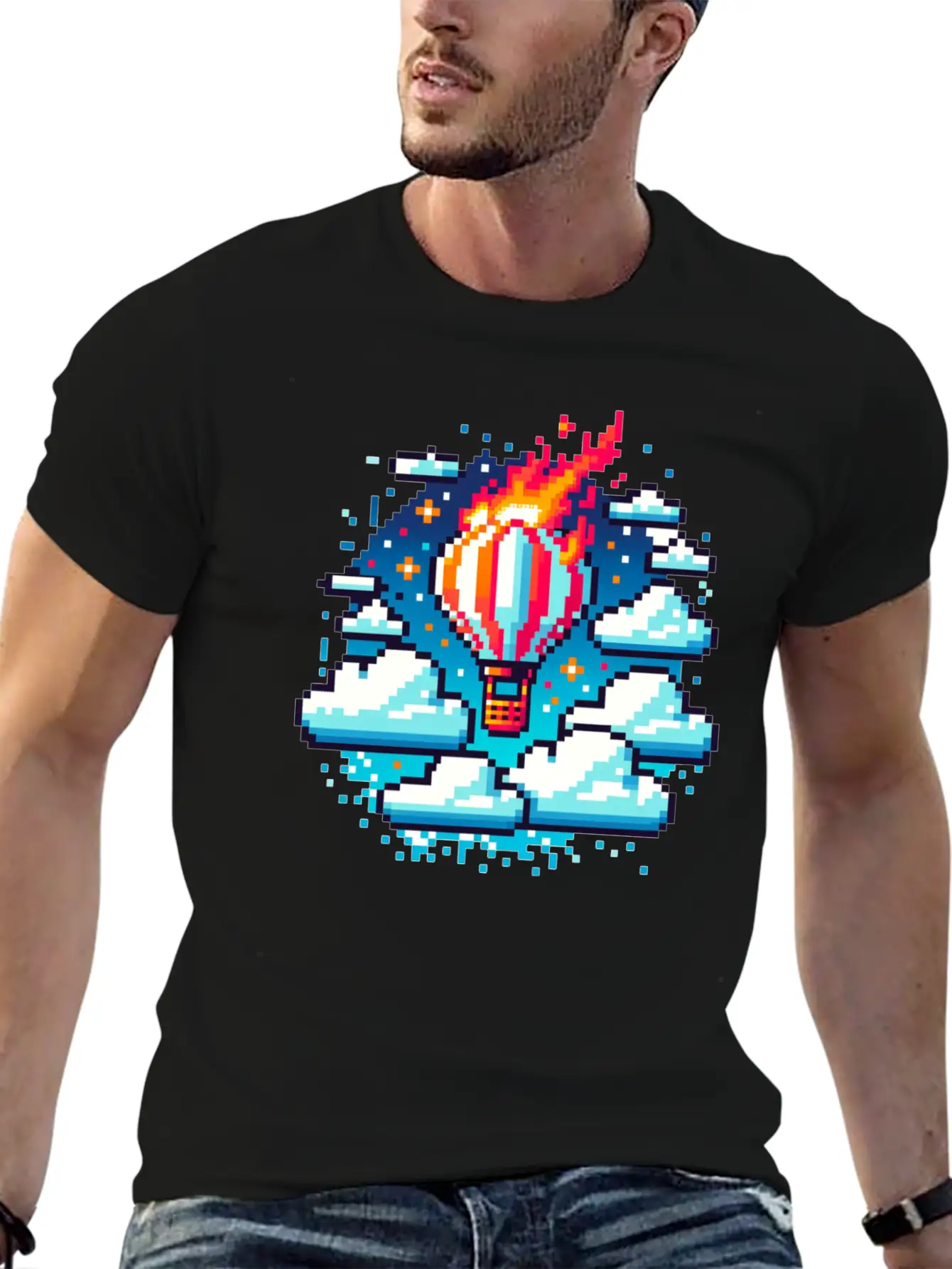 Pixel Skies Adventure: Hot Air Balloon Soar Soft Cotton Short Sleeve Tee – Unisex Wardrobe Staple