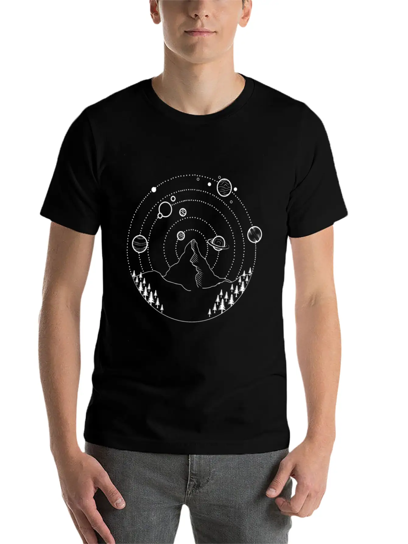 Planets At The Night Sky Basic Graphic T-Shirt – Daily Comfort In Soft Cotton