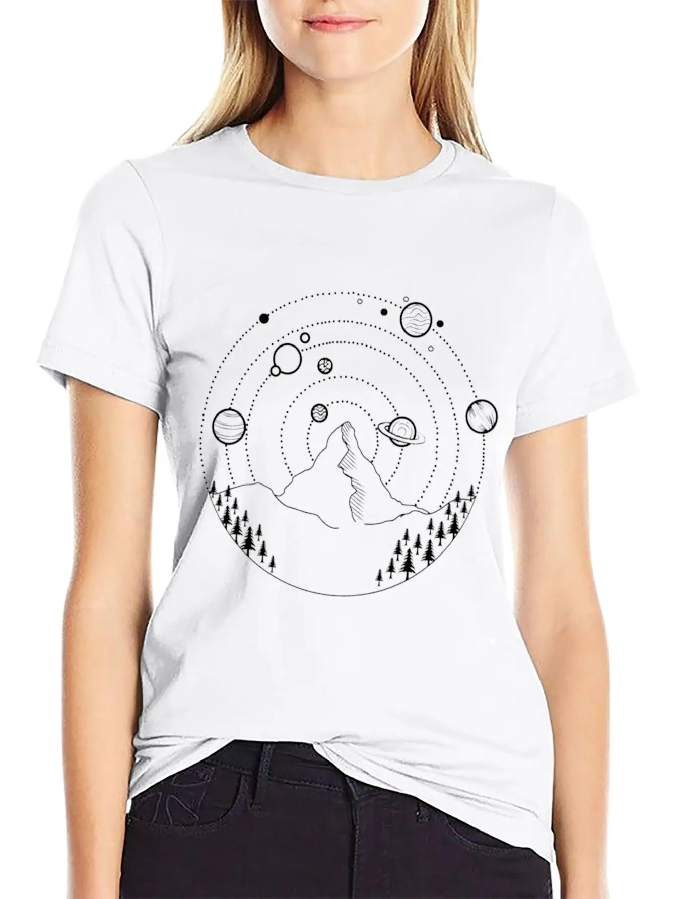 Planets At The Night Sky Basic Graphic T-Shirt – Daily Comfort In Soft Cotton
