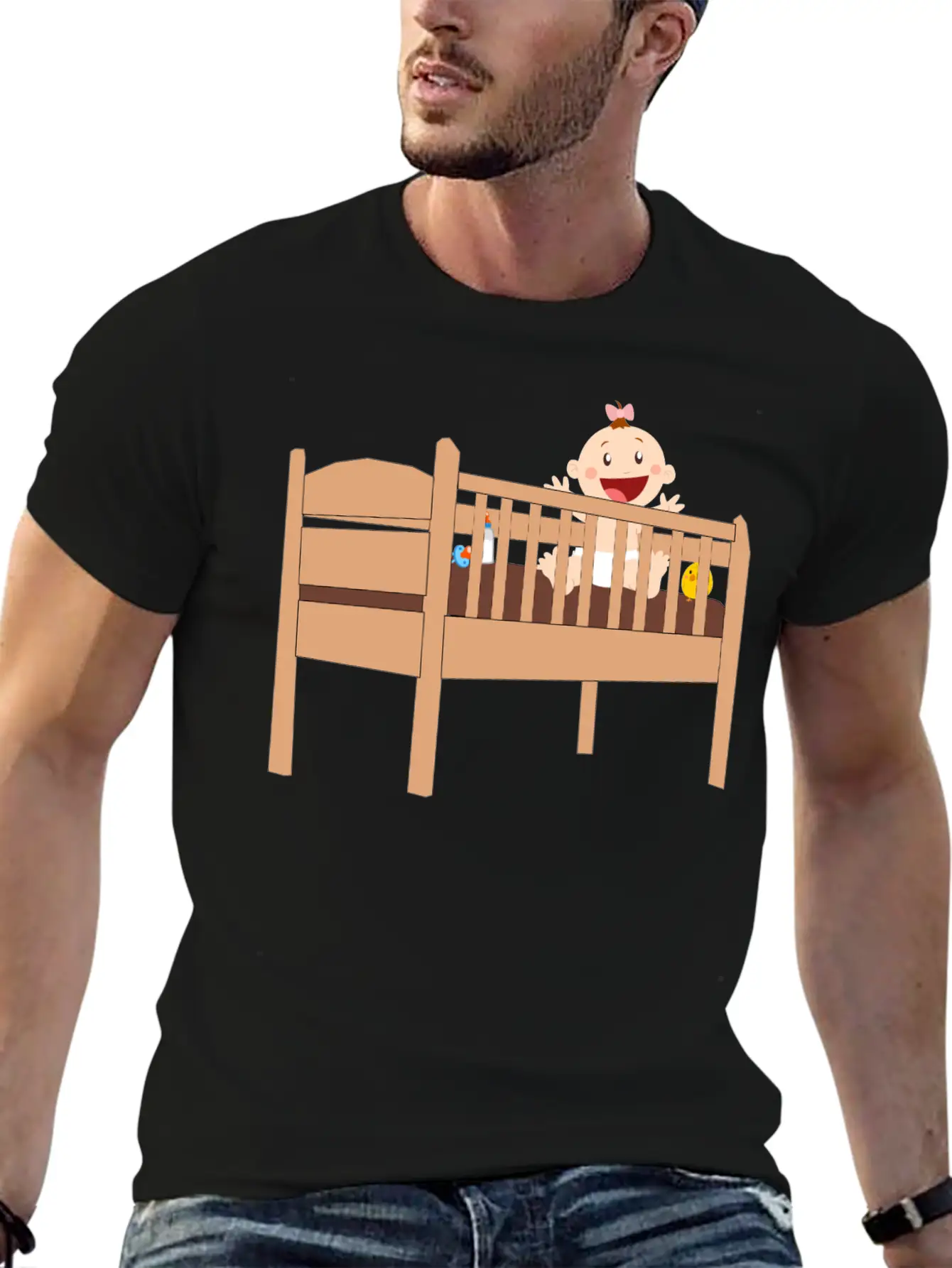 Plank Cot Bed With Baby And Accessories Unisex Casual T-Shirt – Clean Design For Daily Comfort