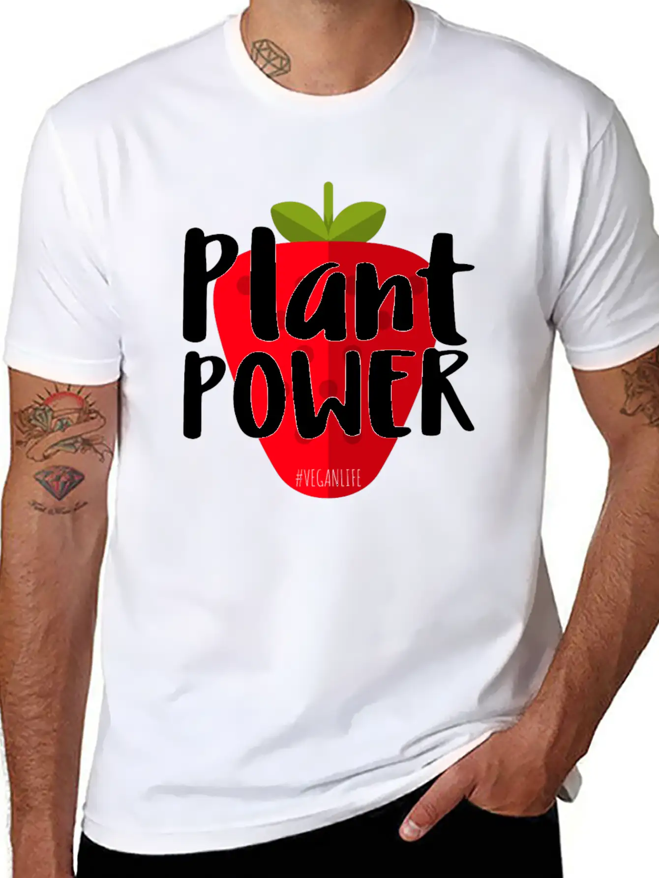 Plant Power Strawberry Vegan Life Modern Fit Casual T-Shirt – Clean And Versatile Design