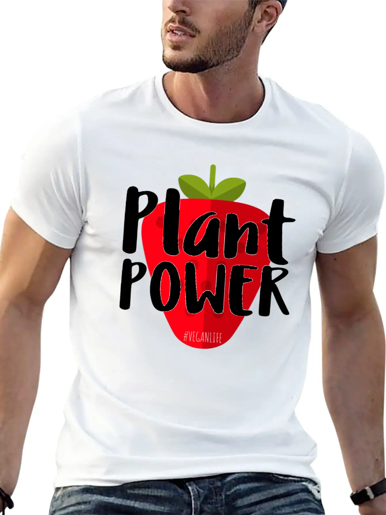 Plant Power Strawberry Vegan Life Modern Fit Casual T-Shirt – Clean And Versatile Design