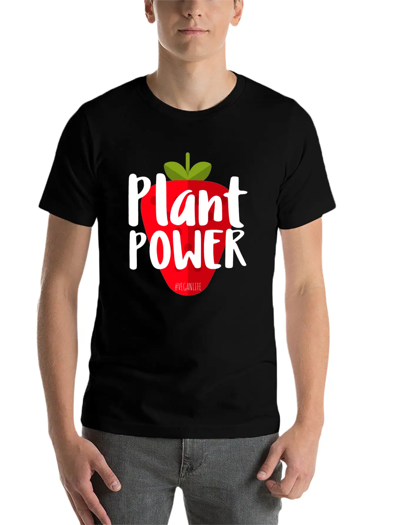Plant Power Strawberry Vegan Life Modern Fit Casual T-Shirt – Clean And Versatile Design