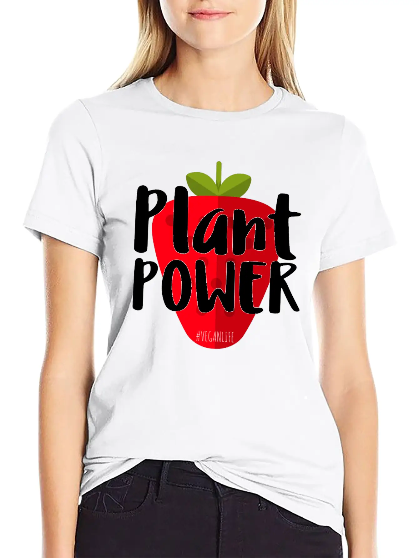Plant Power Strawberry Vegan Life Modern Fit Casual T-Shirt – Clean And Versatile Design