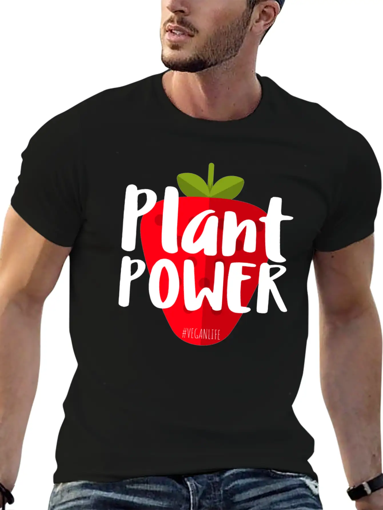 Plant Power Strawberry Vegan Life Modern Fit Casual T-Shirt – Clean And Versatile Design