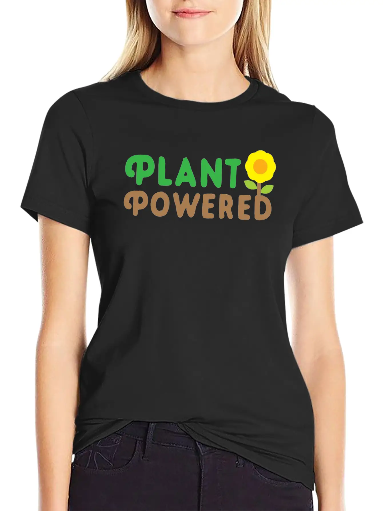 Plant Powered With Sunflower Basic Graphic T-Shirt – Daily Comfort In Soft Cotton