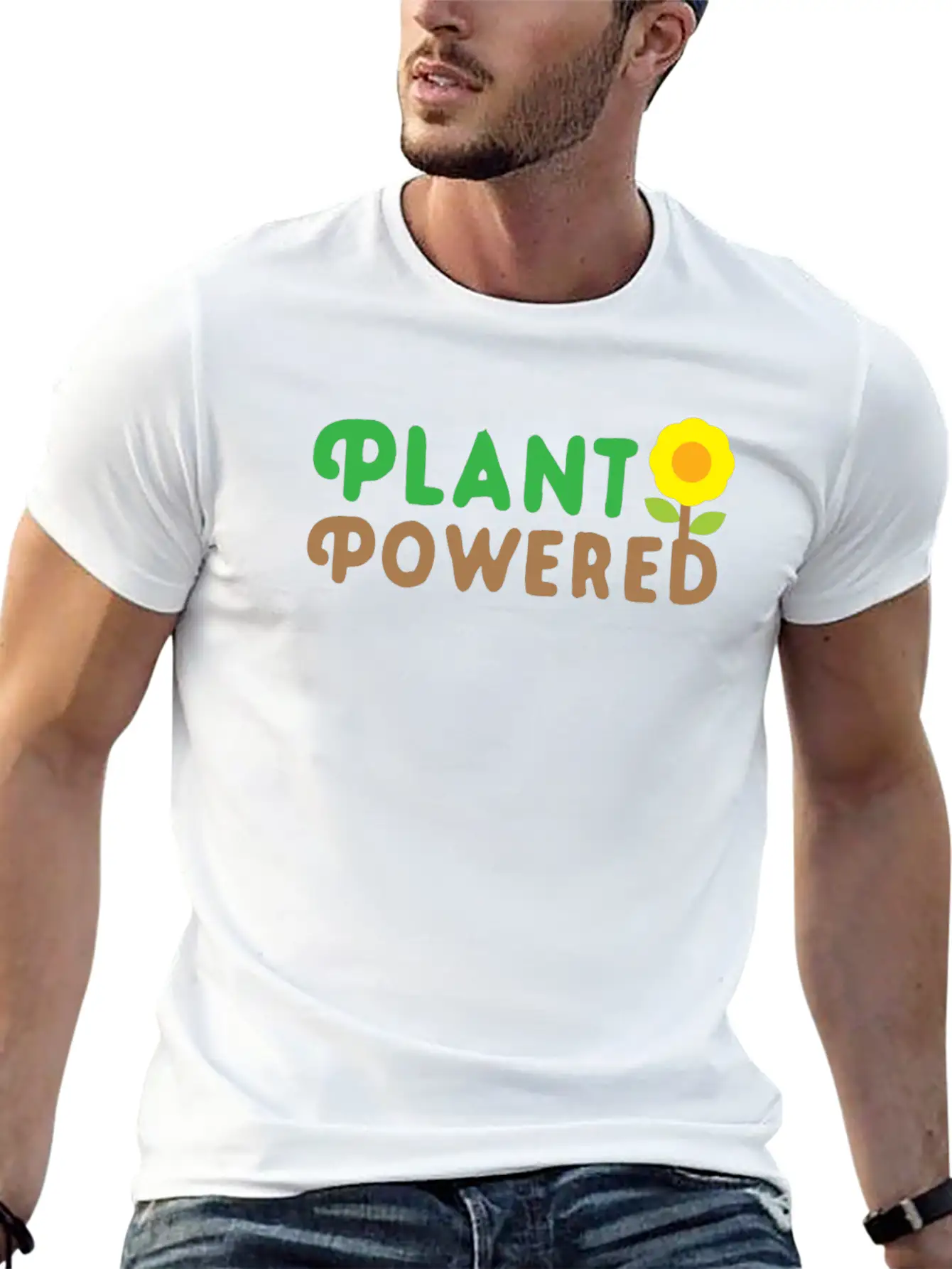 Plant Powered With Sunflower Basic Graphic T-Shirt – Daily Comfort In Soft Cotton