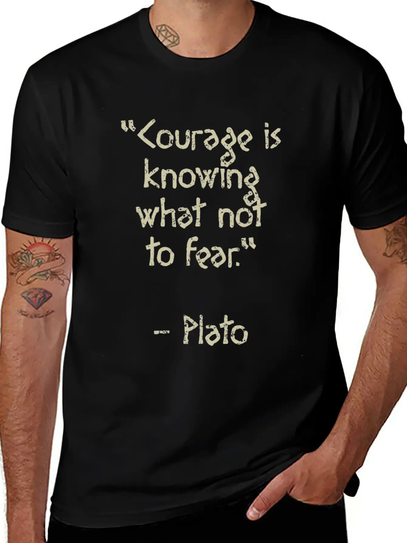 Plato Quote - Courage Is Knowing What Not To Fear Basic Graphic T-Shirt – Daily Comfort In Soft Cotton
