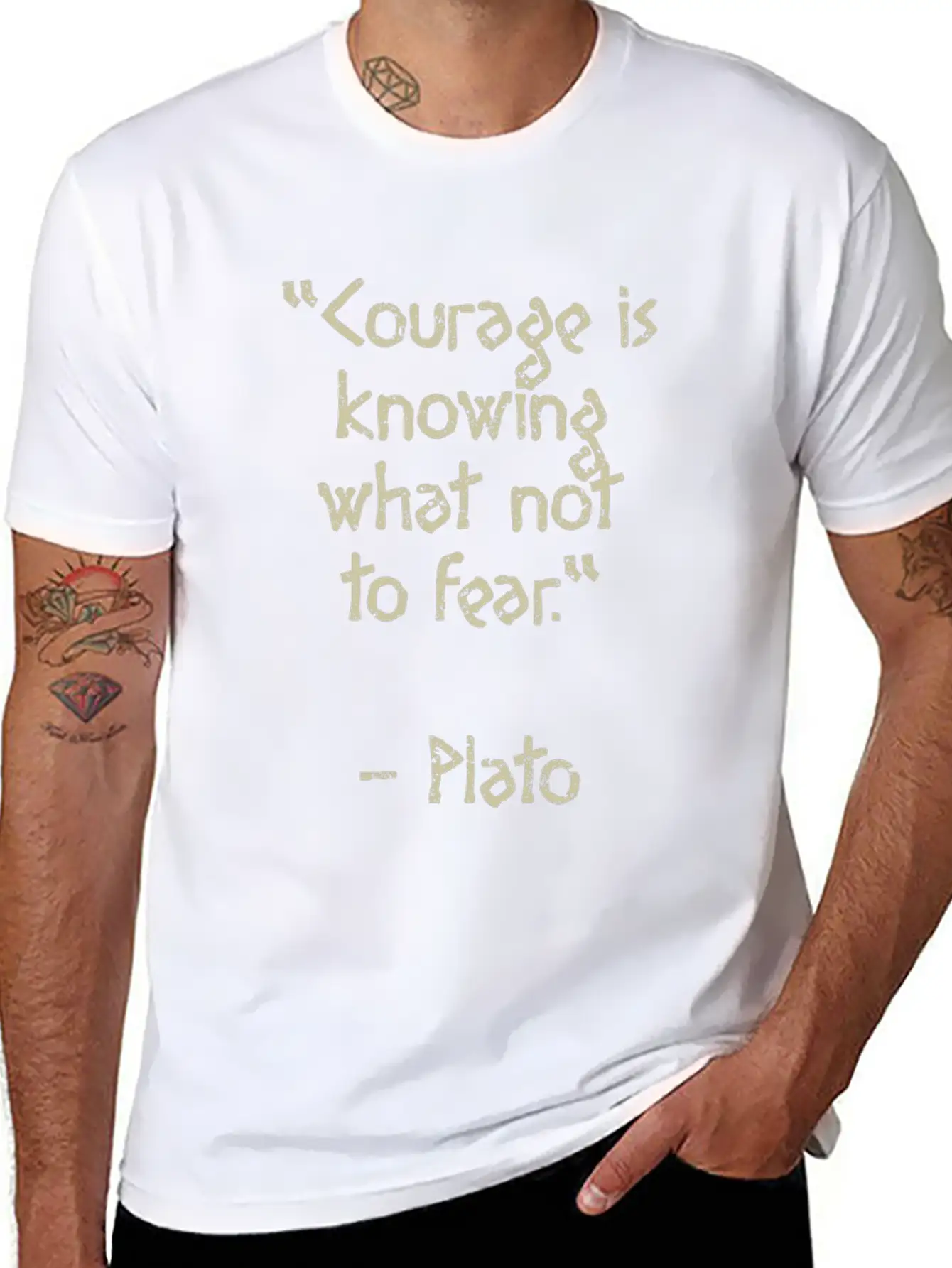 Plato Quote - Courage Is Knowing What Not To Fear Basic Graphic T-Shirt – Daily Comfort In Soft Cotton
