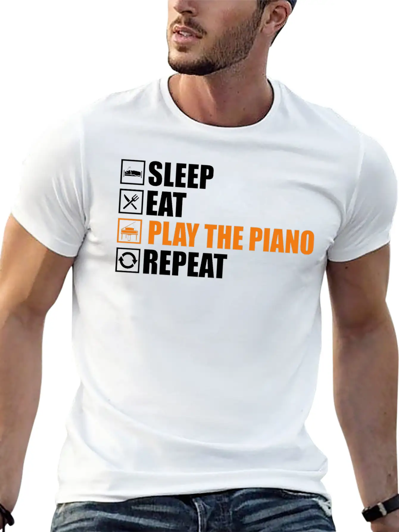 Play The Piano Lightweight Cotton T-Shirt – Daily Comfort Graphic Shirt
