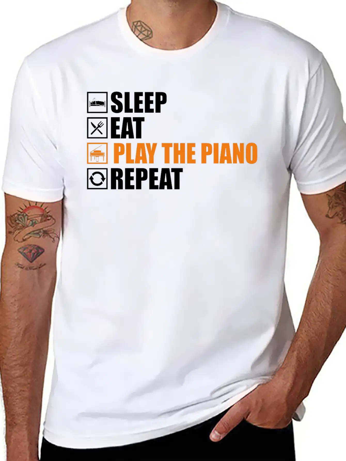 Play The Piano Lightweight Cotton T-Shirt – Daily Comfort Graphic Shirt