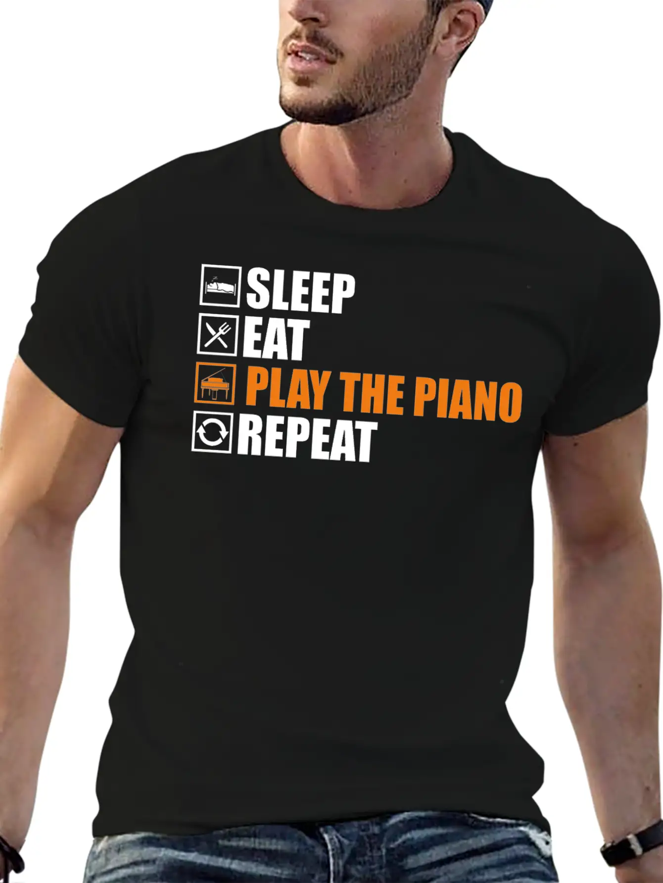 Play The Piano Lightweight Cotton T-Shirt – Daily Comfort Graphic Shirt
