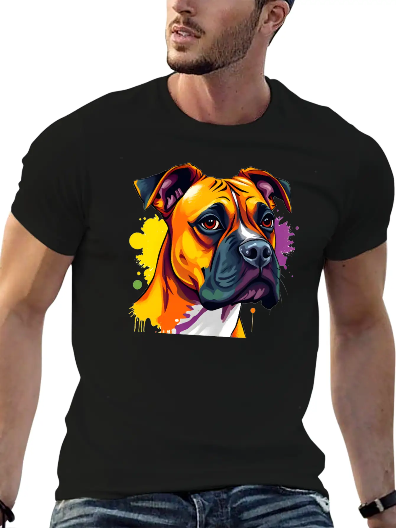 Pop Art Boxer Dog - Bold Colors And Dynamic Design Unisex Casual T-Shirt – Clean Design For Daily Comfort