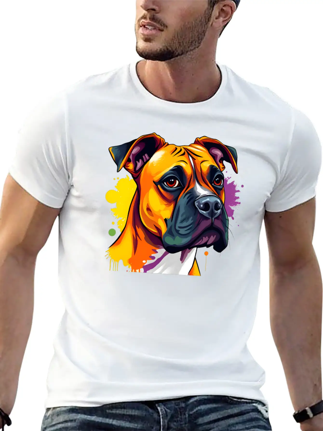 Pop Art Boxer Dog - Bold Colors And Dynamic Design Unisex Casual T-Shirt – Clean Design For Daily Comfort
